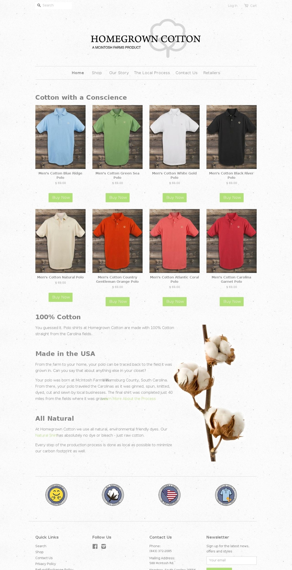 homegrowncotton.com shopify website screenshot