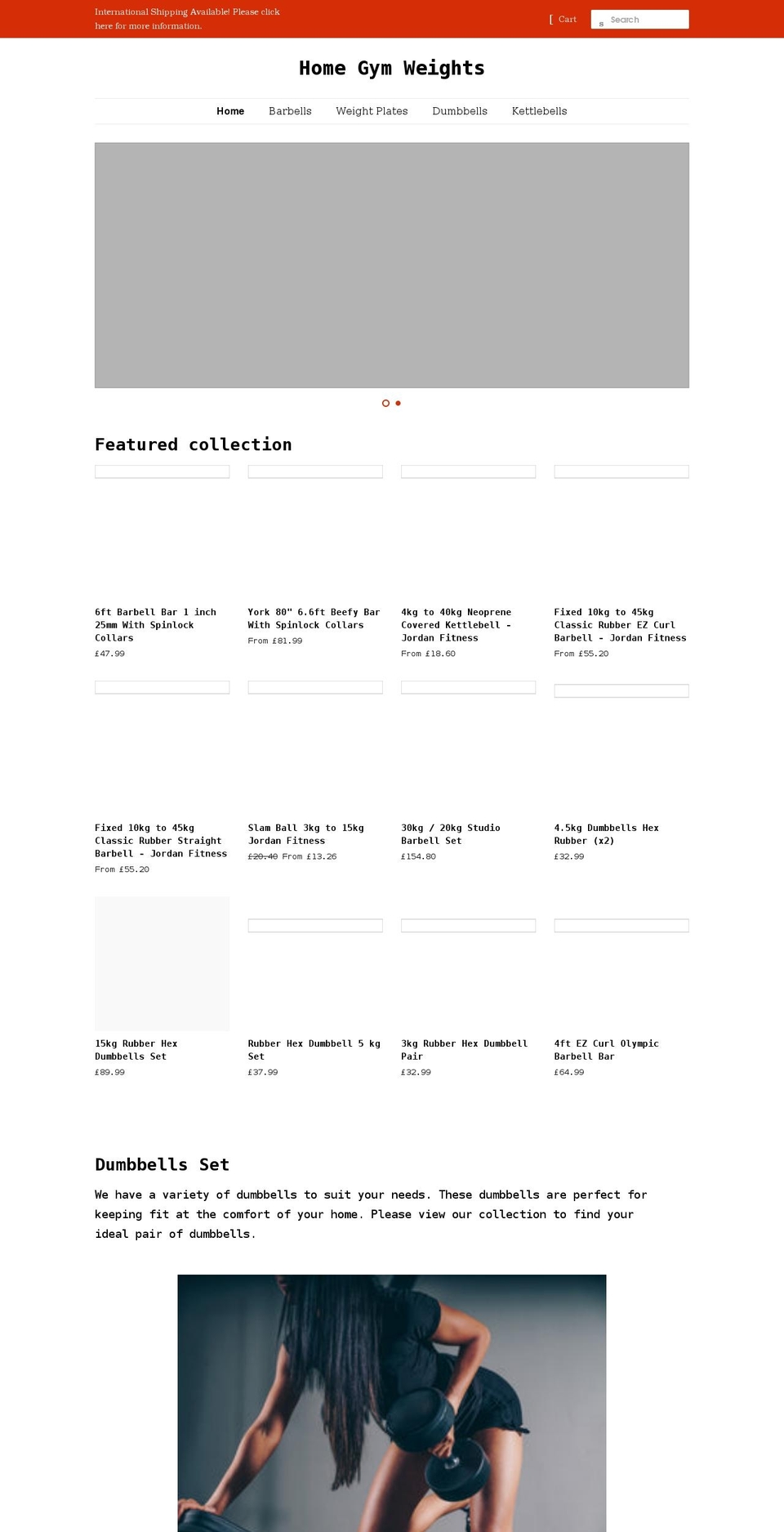 homegymweights.co.uk shopify website screenshot