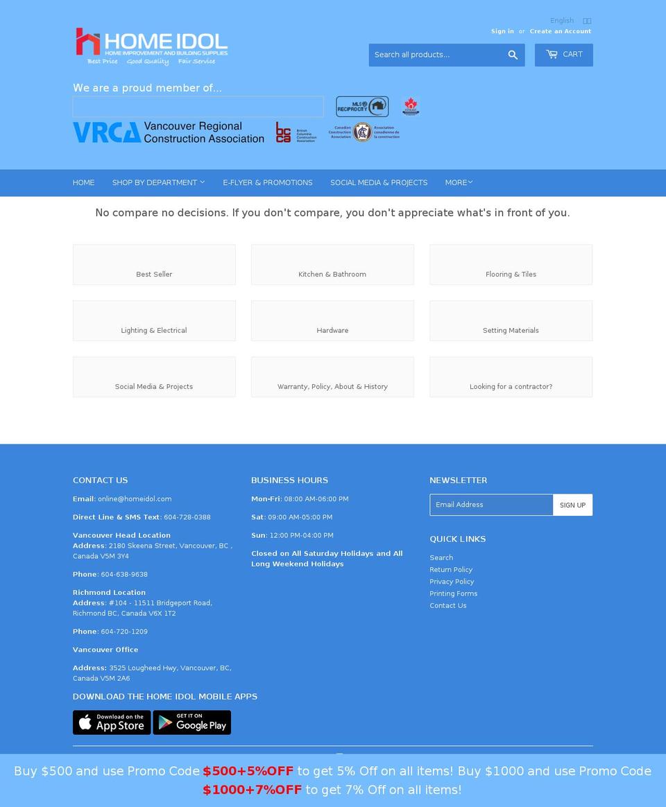 homeidolinc.com — Shopify storefront screenshot