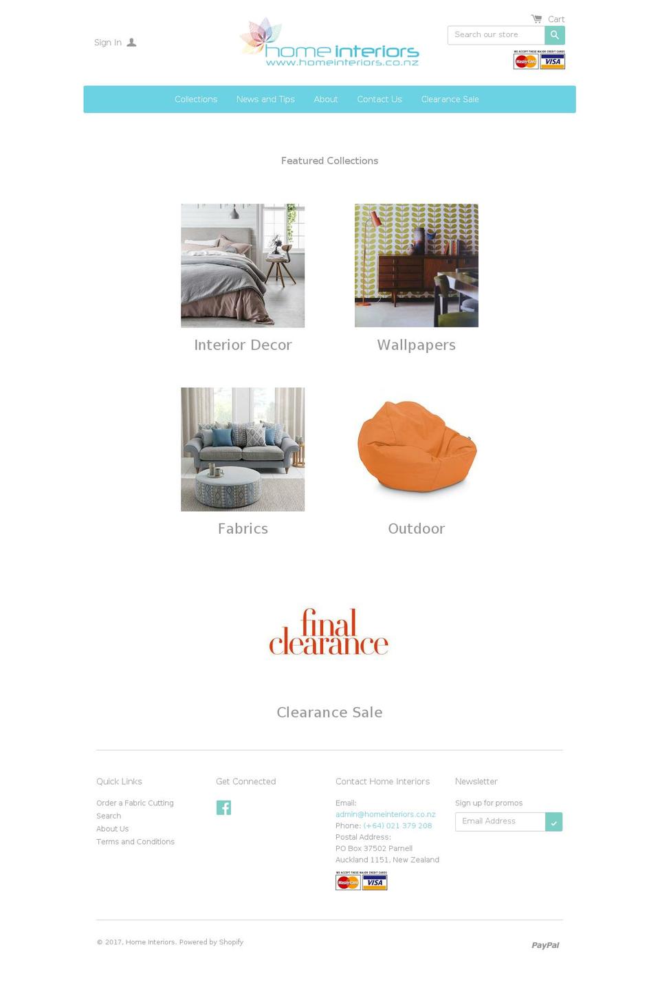 homeinteriors.co.nz shopify website screenshot