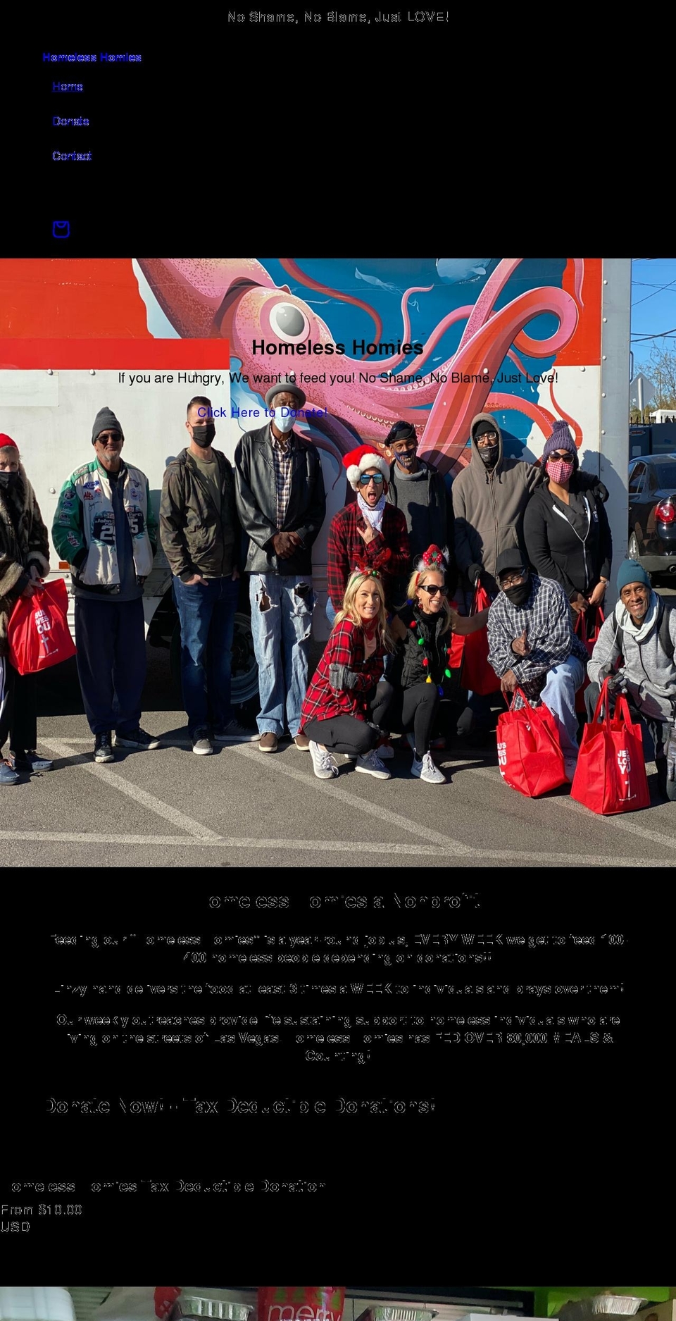 homelesshomieslv.org shopify website screenshot