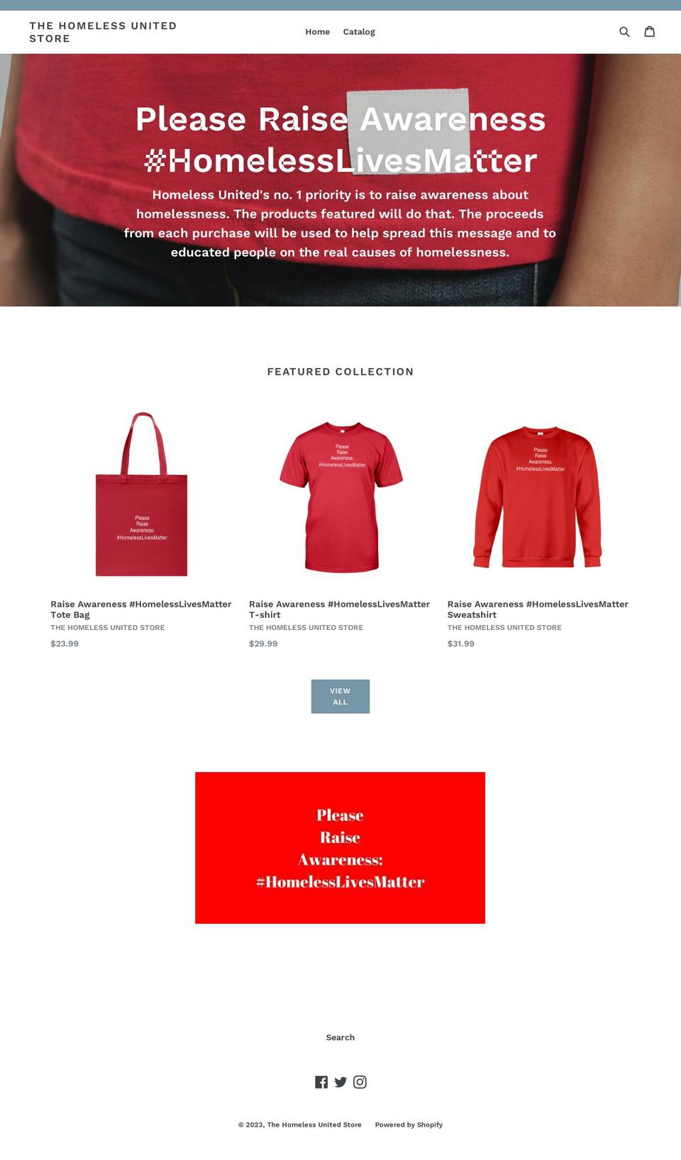homelessunitedstore.com shopify website screenshot