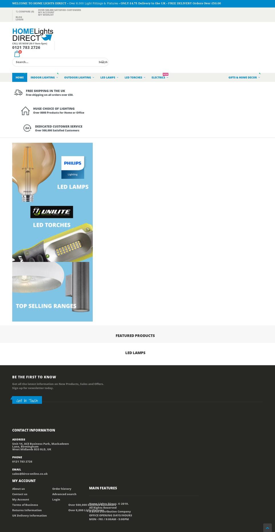 homelightsdirect.co.uk shopify website screenshot