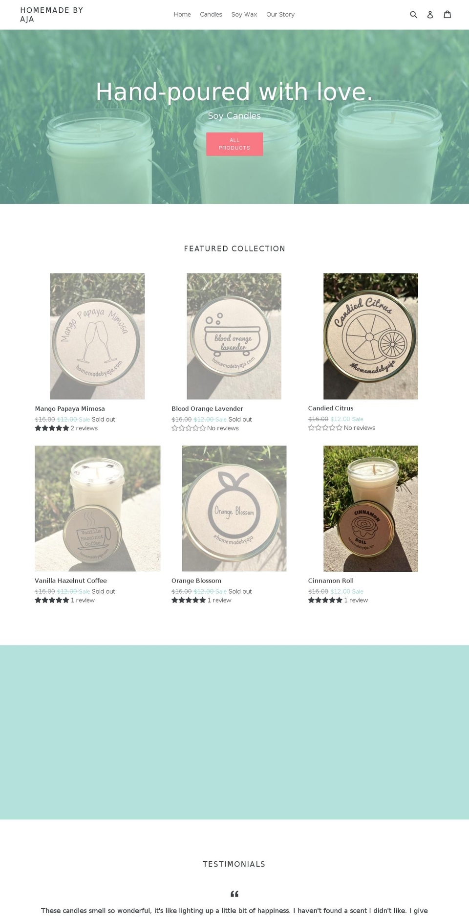 homemadebyaja.com — Shopify storefront screenshot