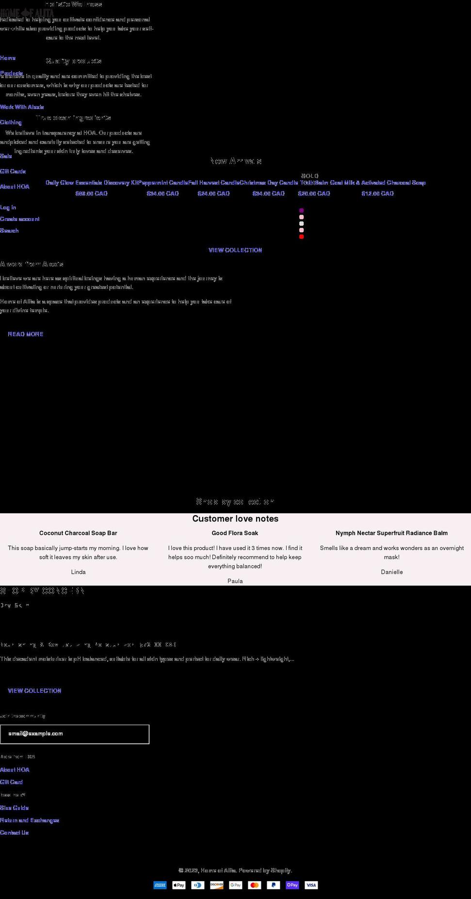 homeofalita.com shopify website screenshot