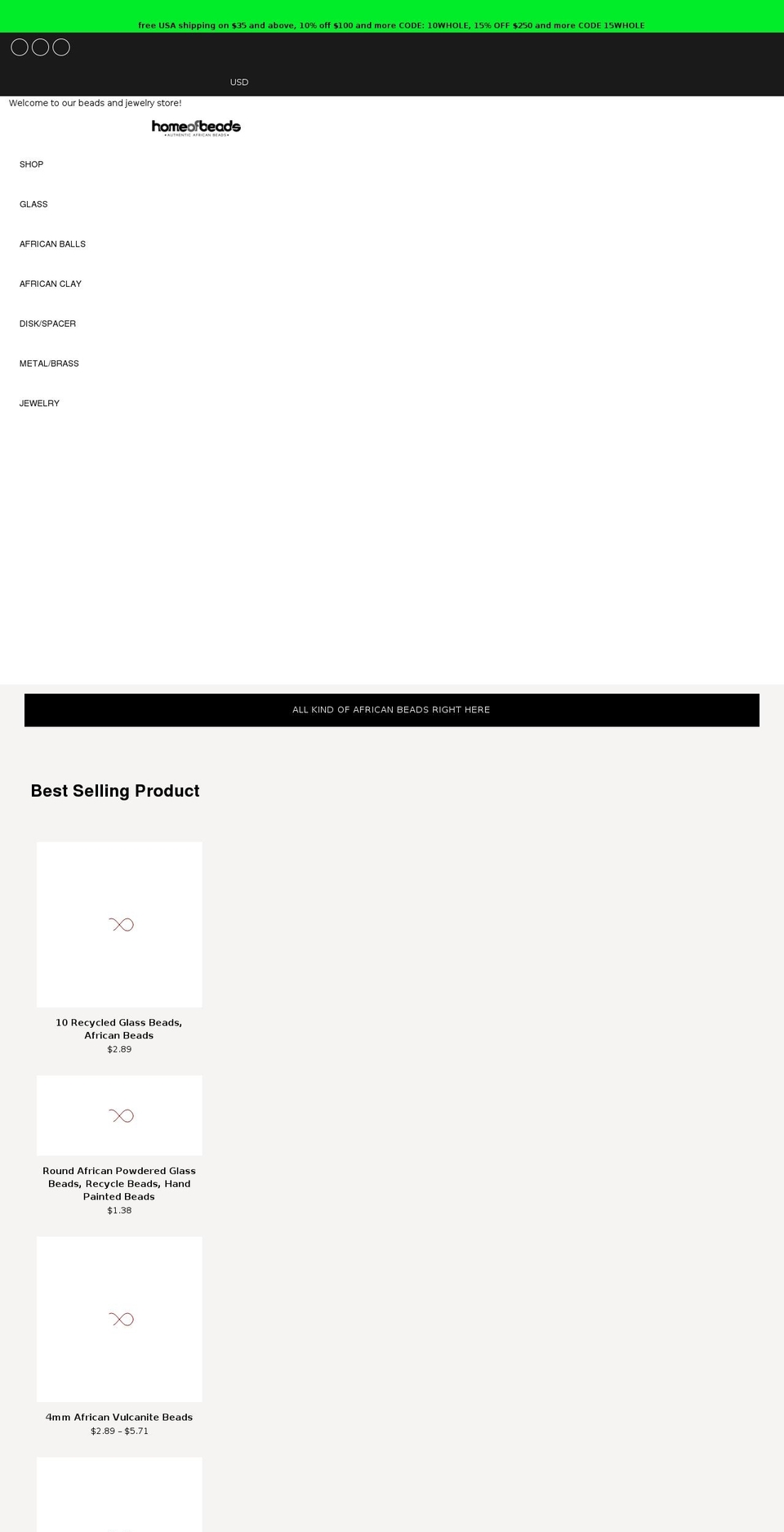 homeofbeads.myshopify.com shopify website screenshot