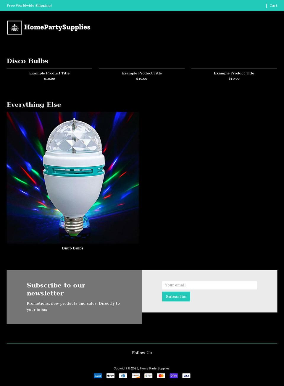 homepartysupplies.com shopify website screenshot