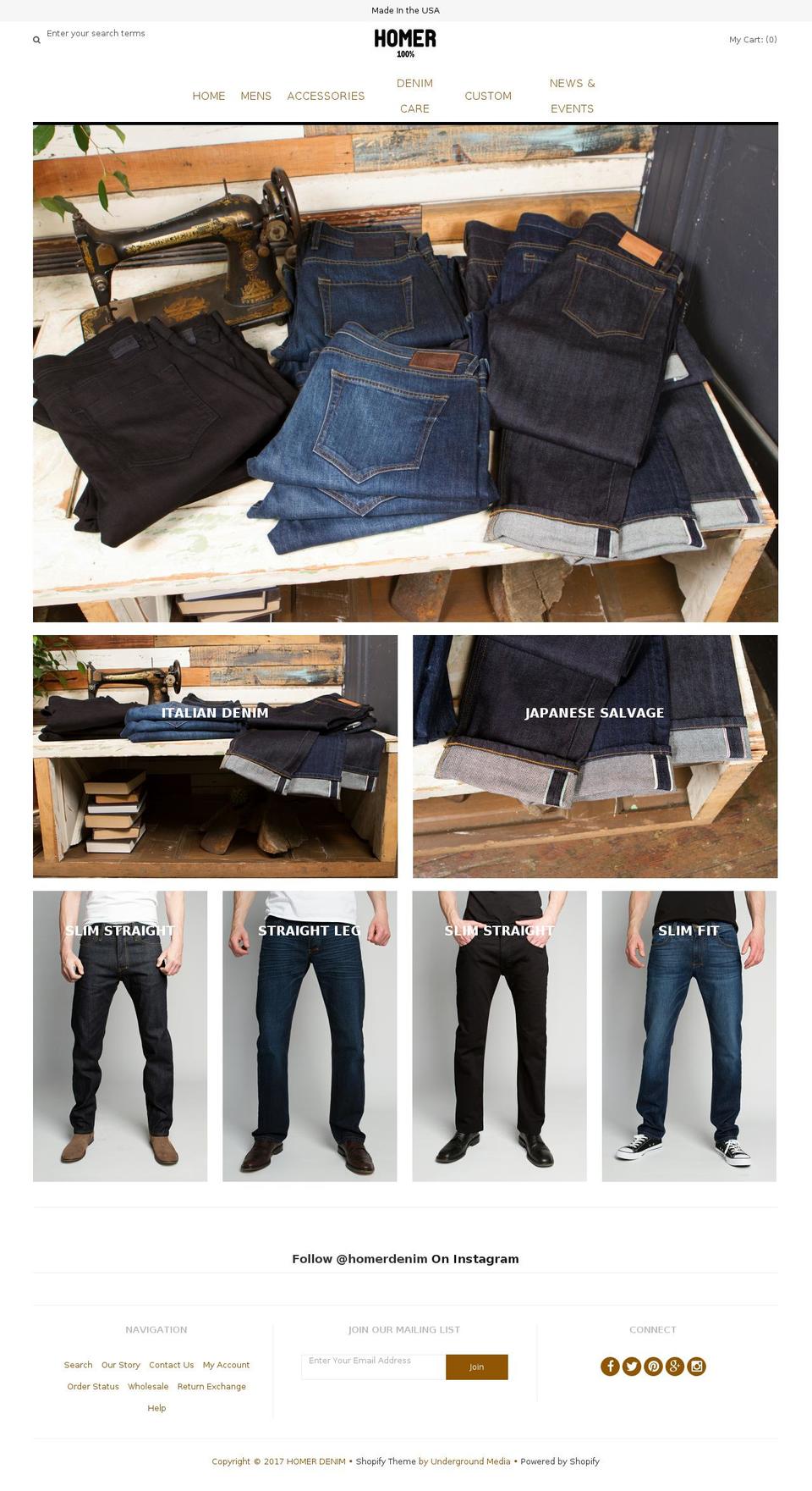 homerdenim.com shopify website screenshot