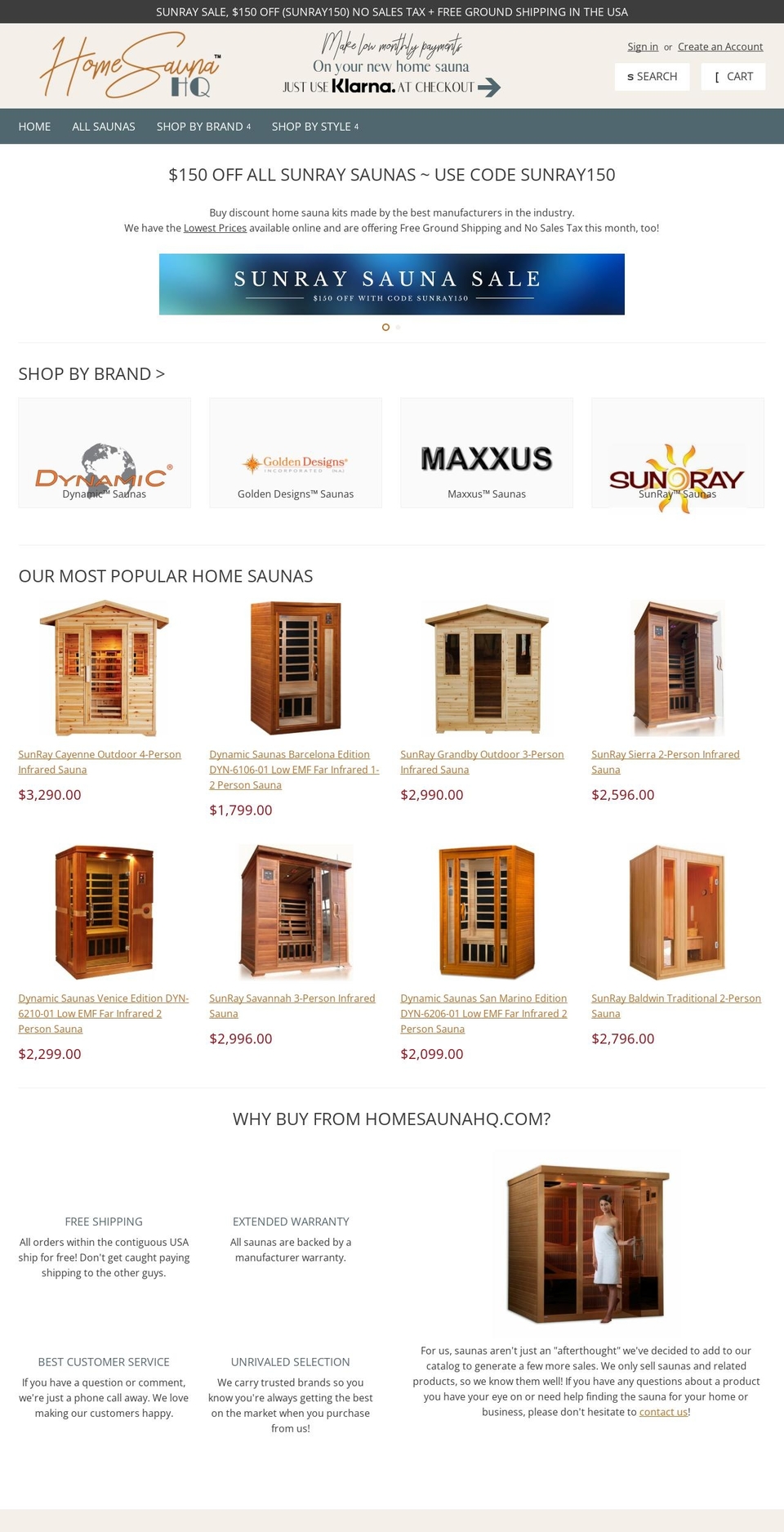 homesaunahq.com shopify website screenshot