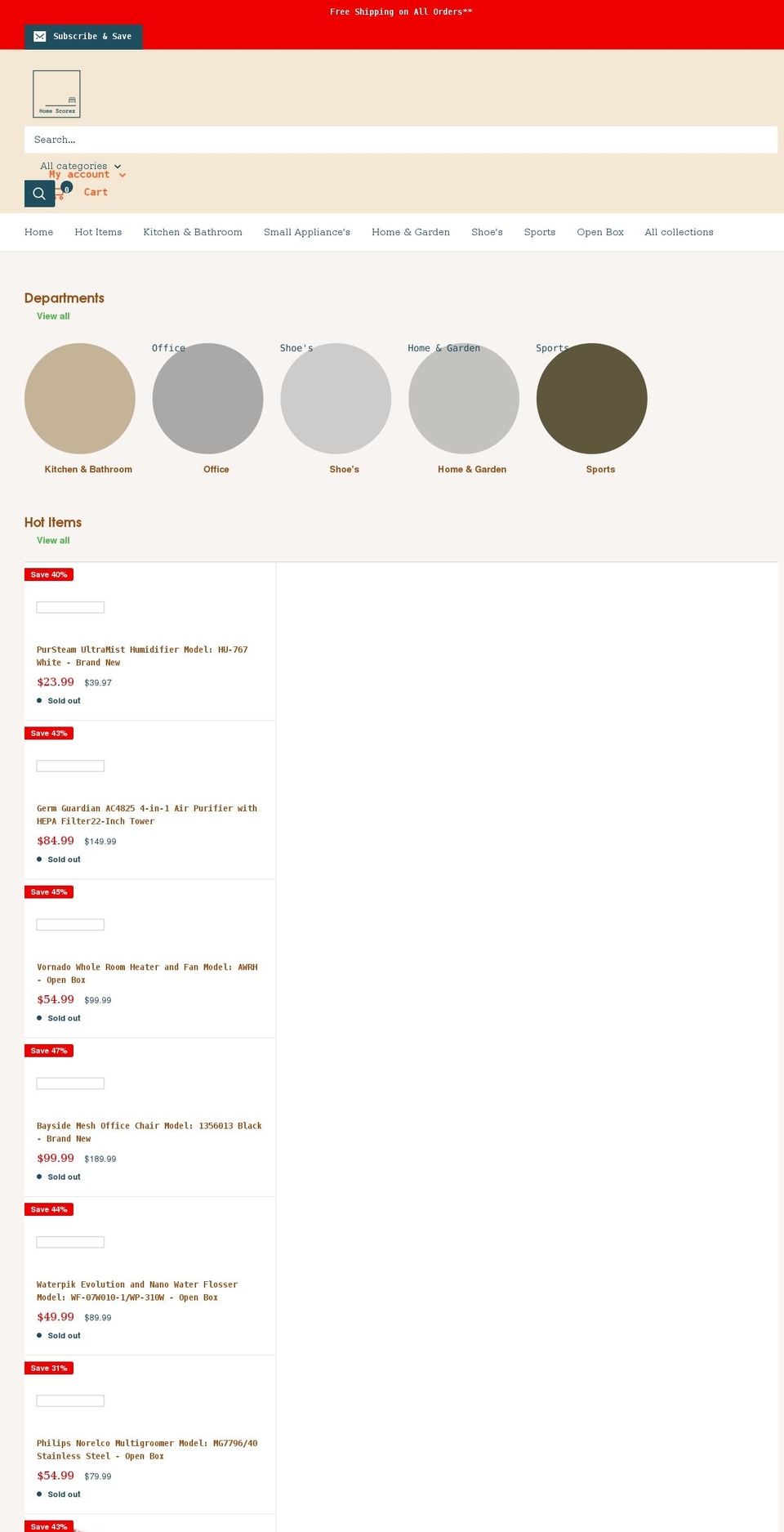 homescorez.com shopify website screenshot