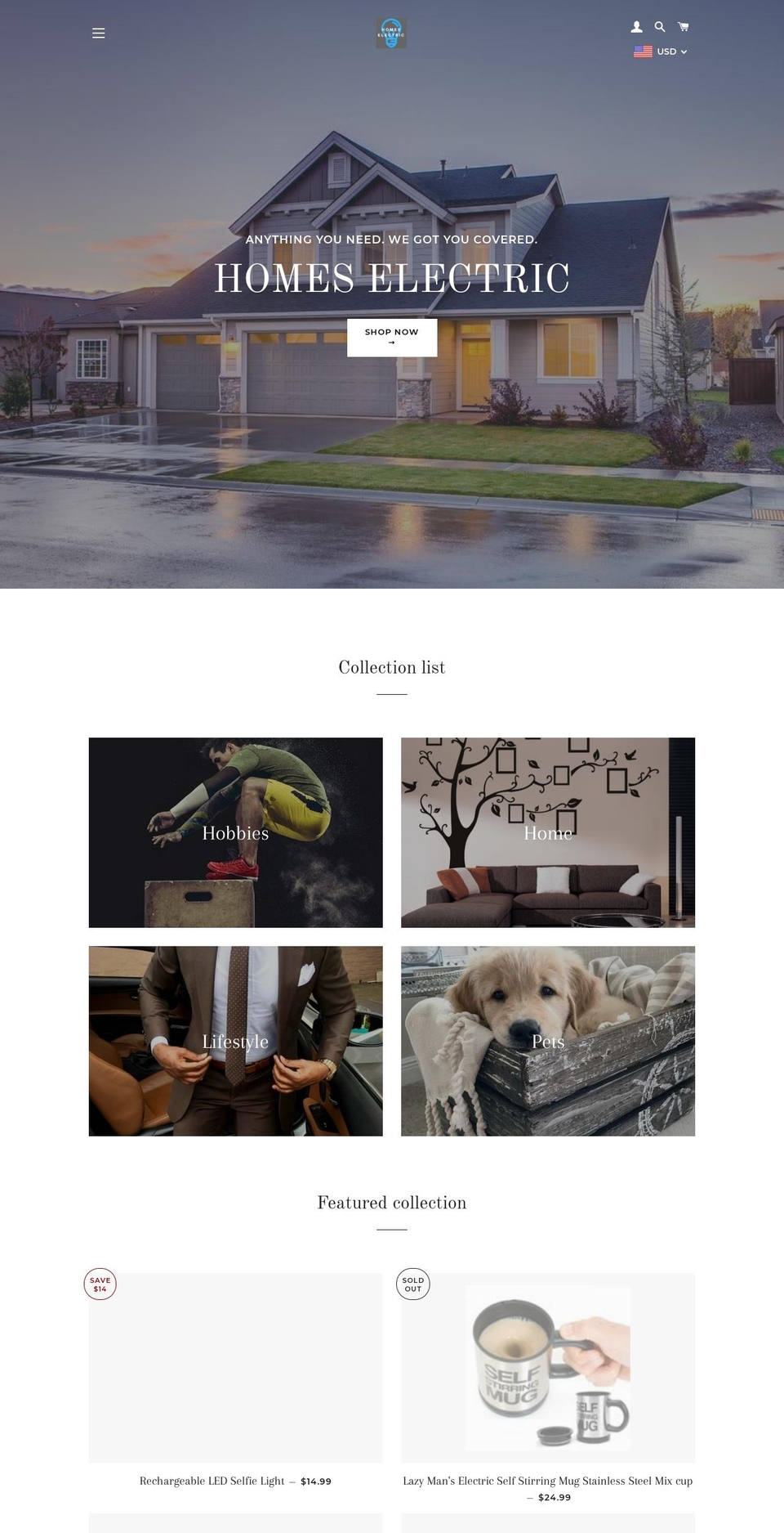 homeselectric.com — Shopify storefront screenshot