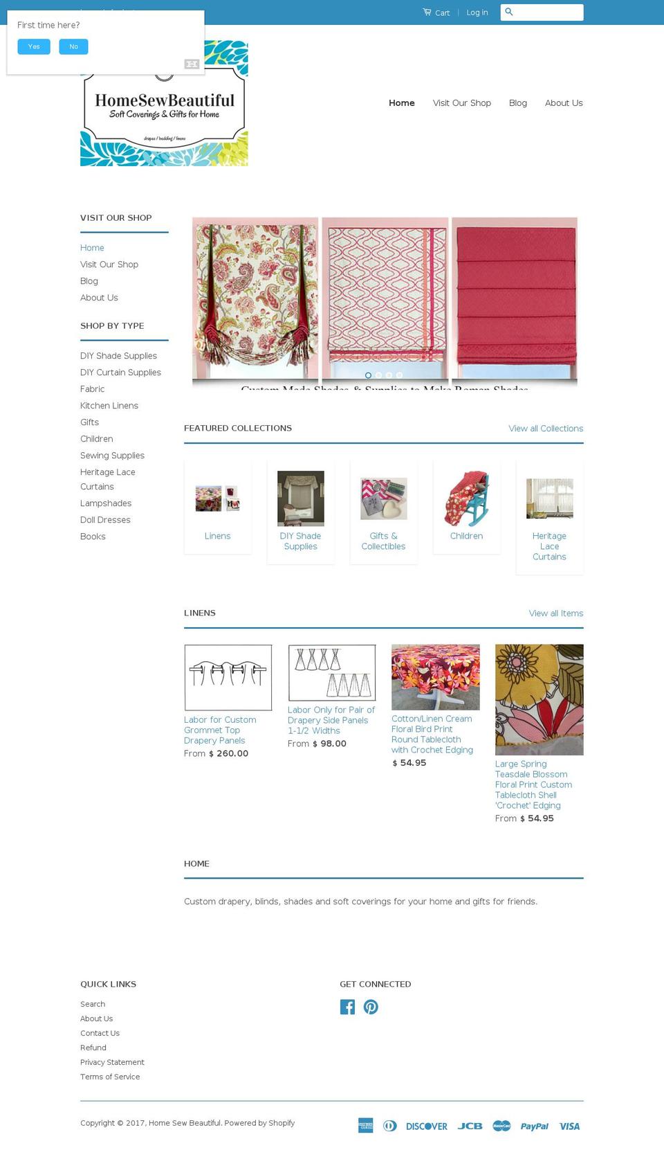 homesewbeautiful.com shopify website screenshot