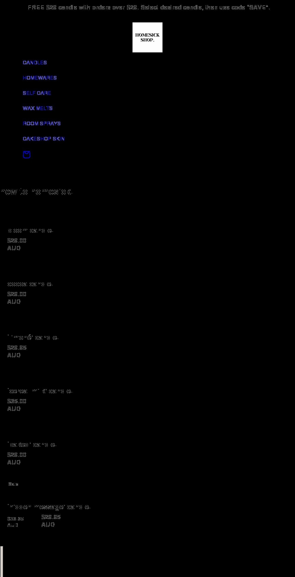 homesick.shop shopify website screenshot