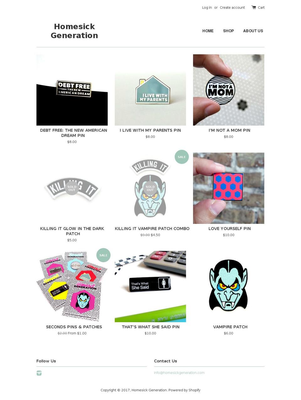 homesickgeneration.com shopify website screenshot