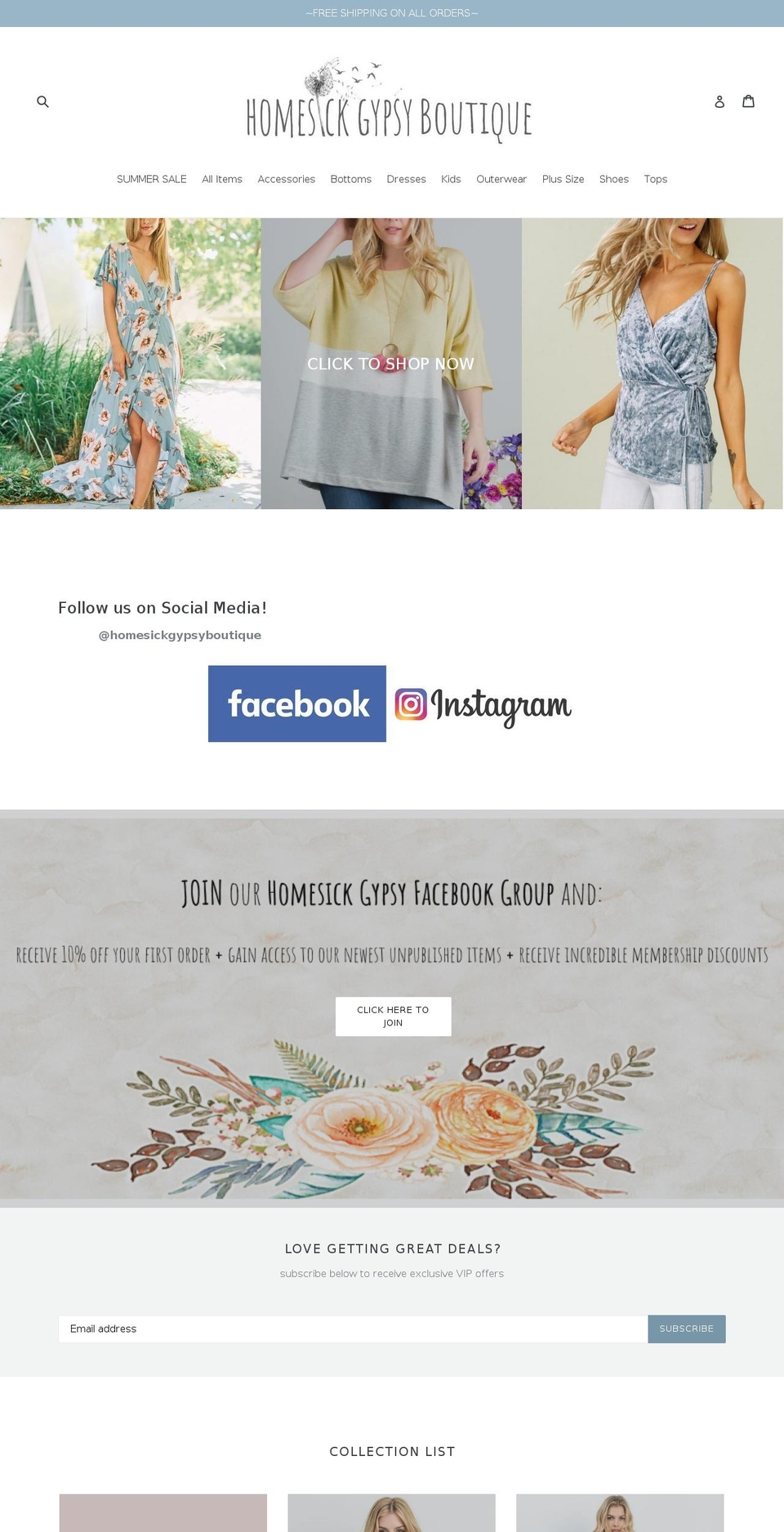 homesickgypsyboutique.com — Shopify storefront screenshot