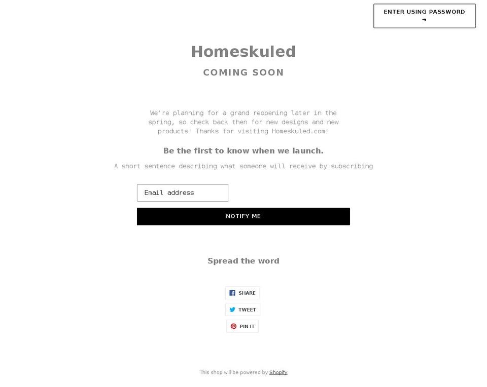 homeskuled.com shopify website screenshot