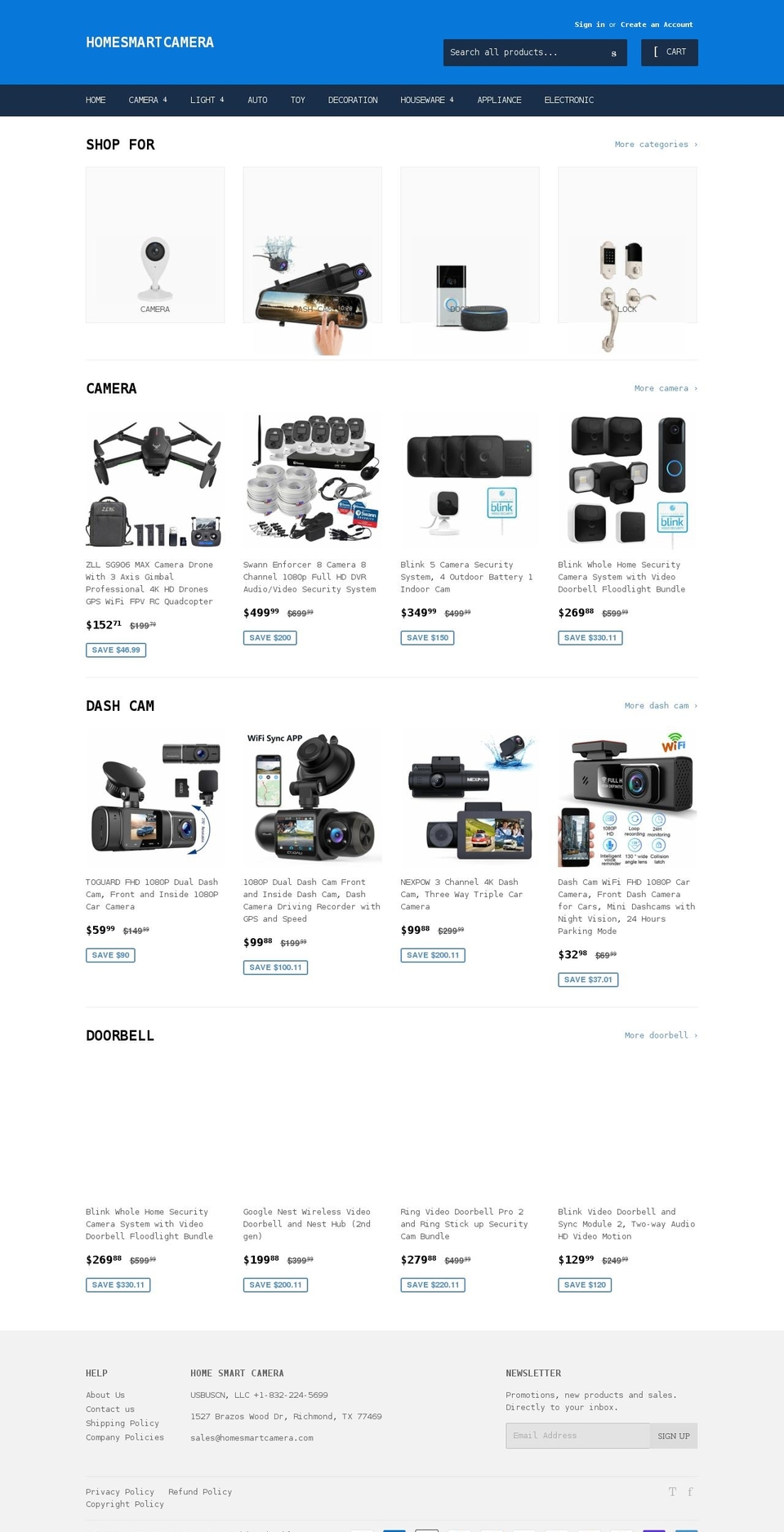 homesmartcamera.com shopify website screenshot