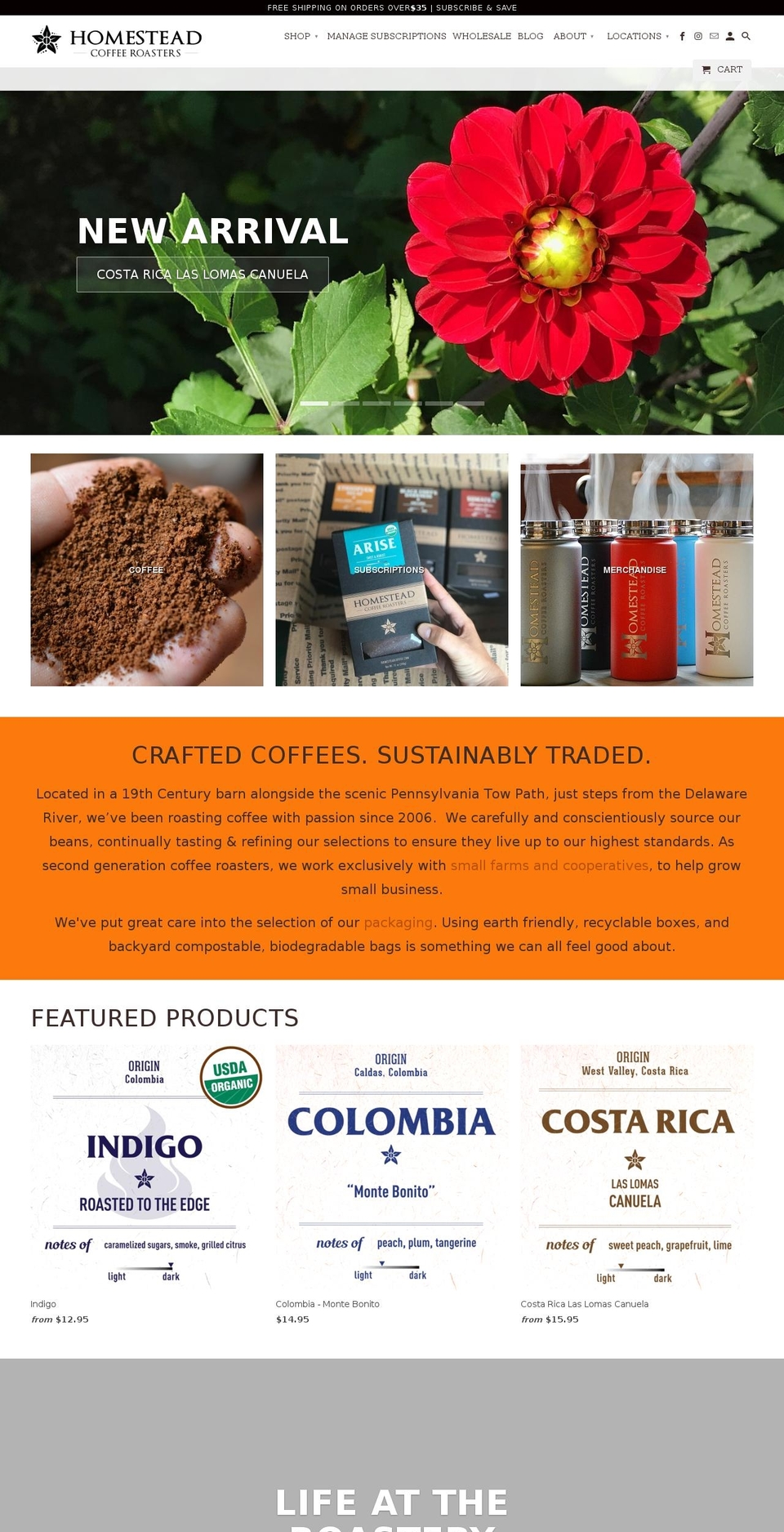 homesteadcoffee.com shopify website screenshot