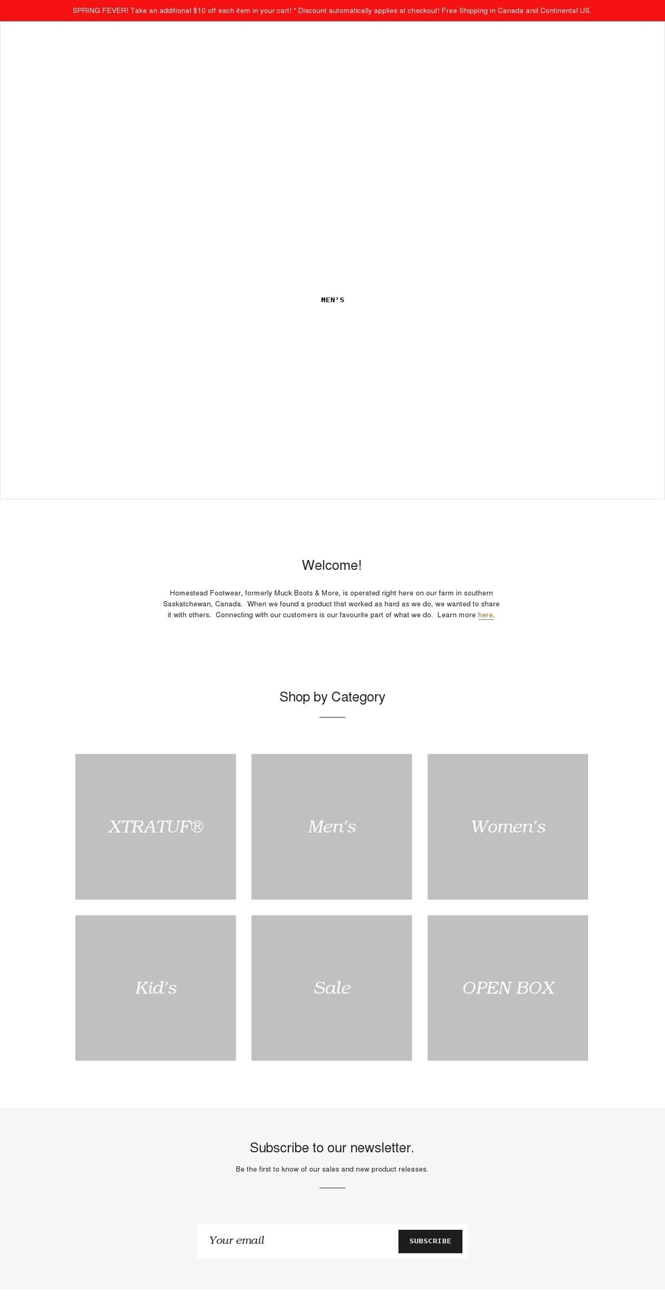 homesteadfootwear.com shopify website screenshot