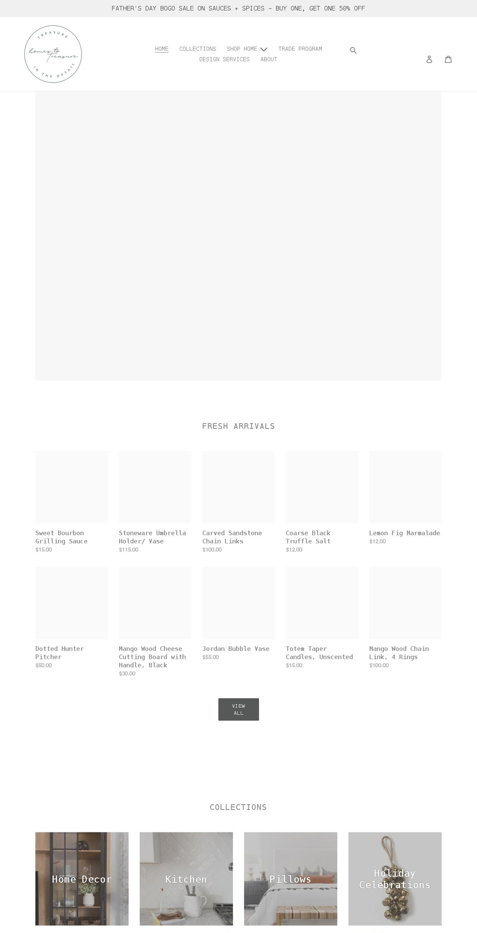 homestotreasureshop.com shopify website screenshot