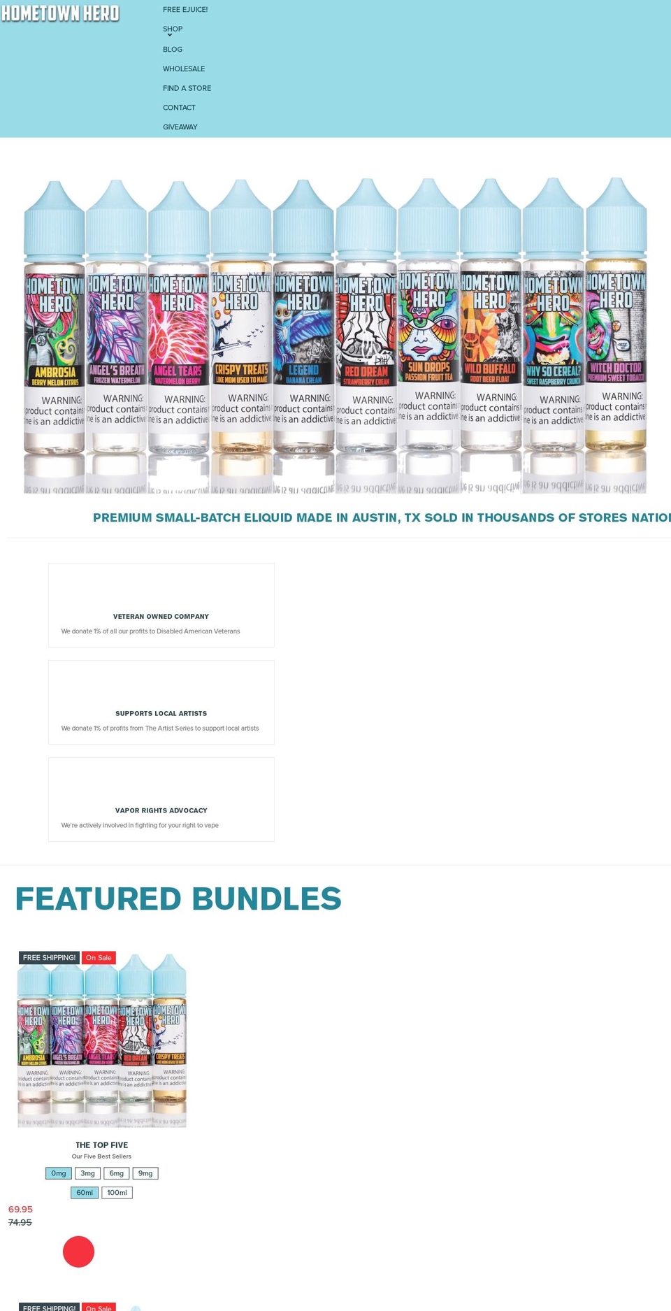 hometownhero.com shopify website screenshot