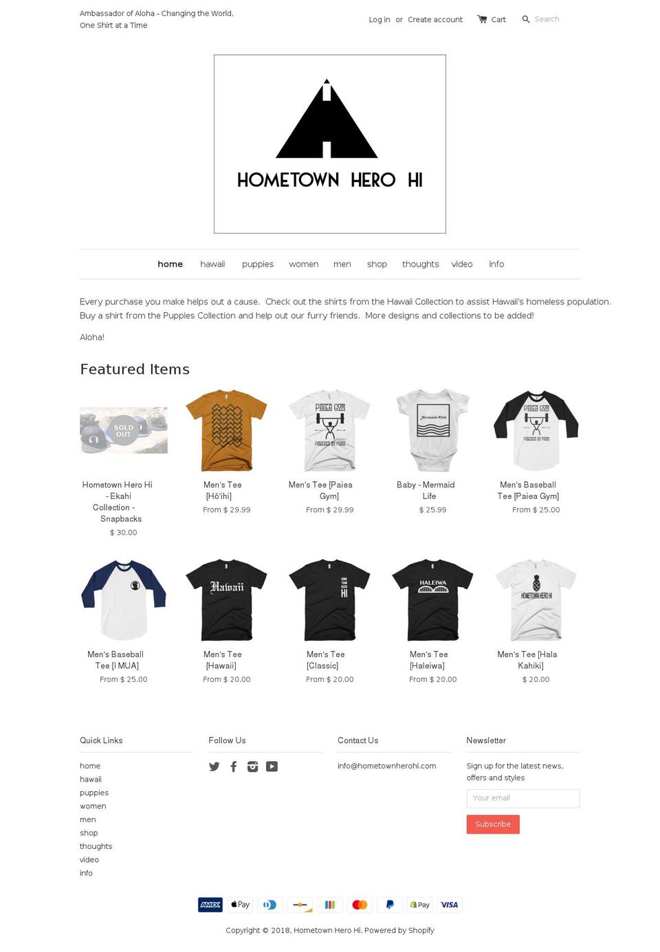 hometownherohi.com — Shopify storefront screenshot