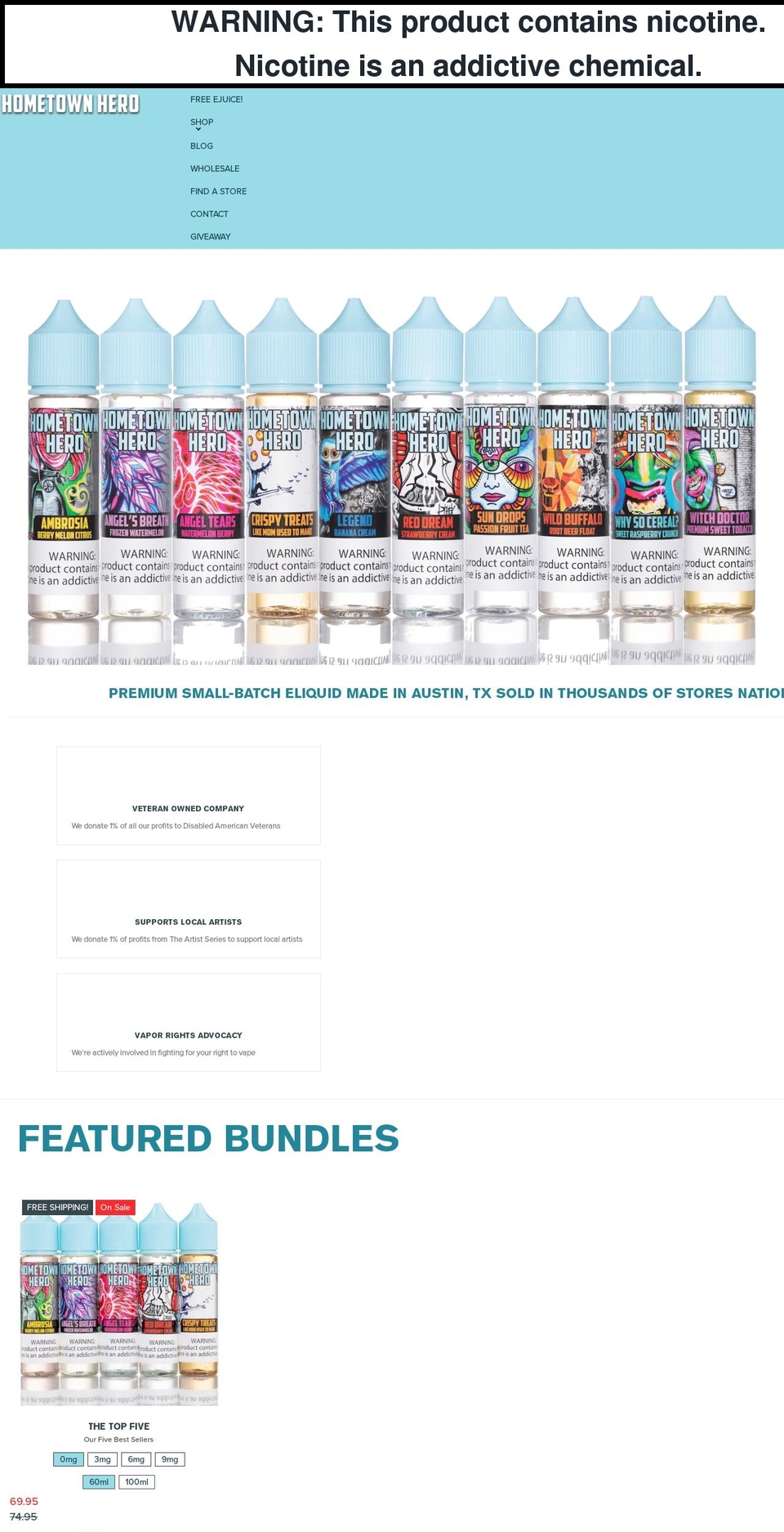 hometownherovapor.com — Shopify storefront screenshot
