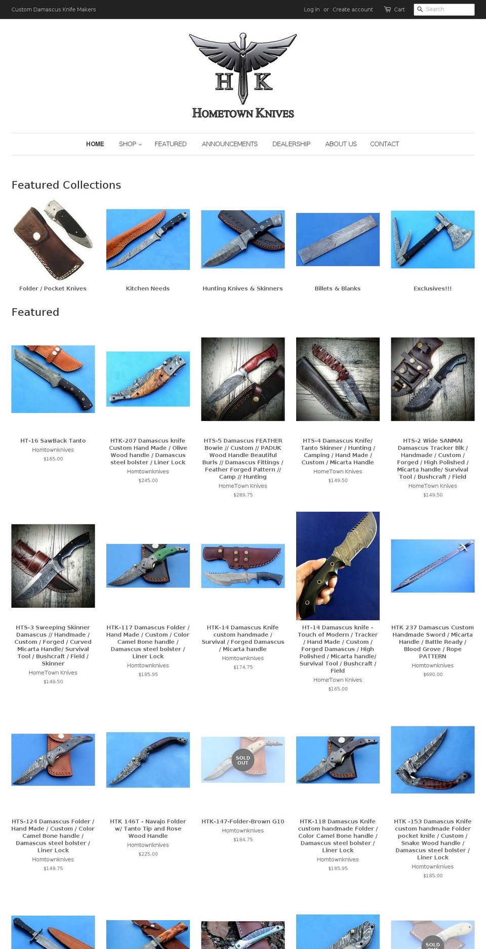 hometownknives.com shopify website screenshot