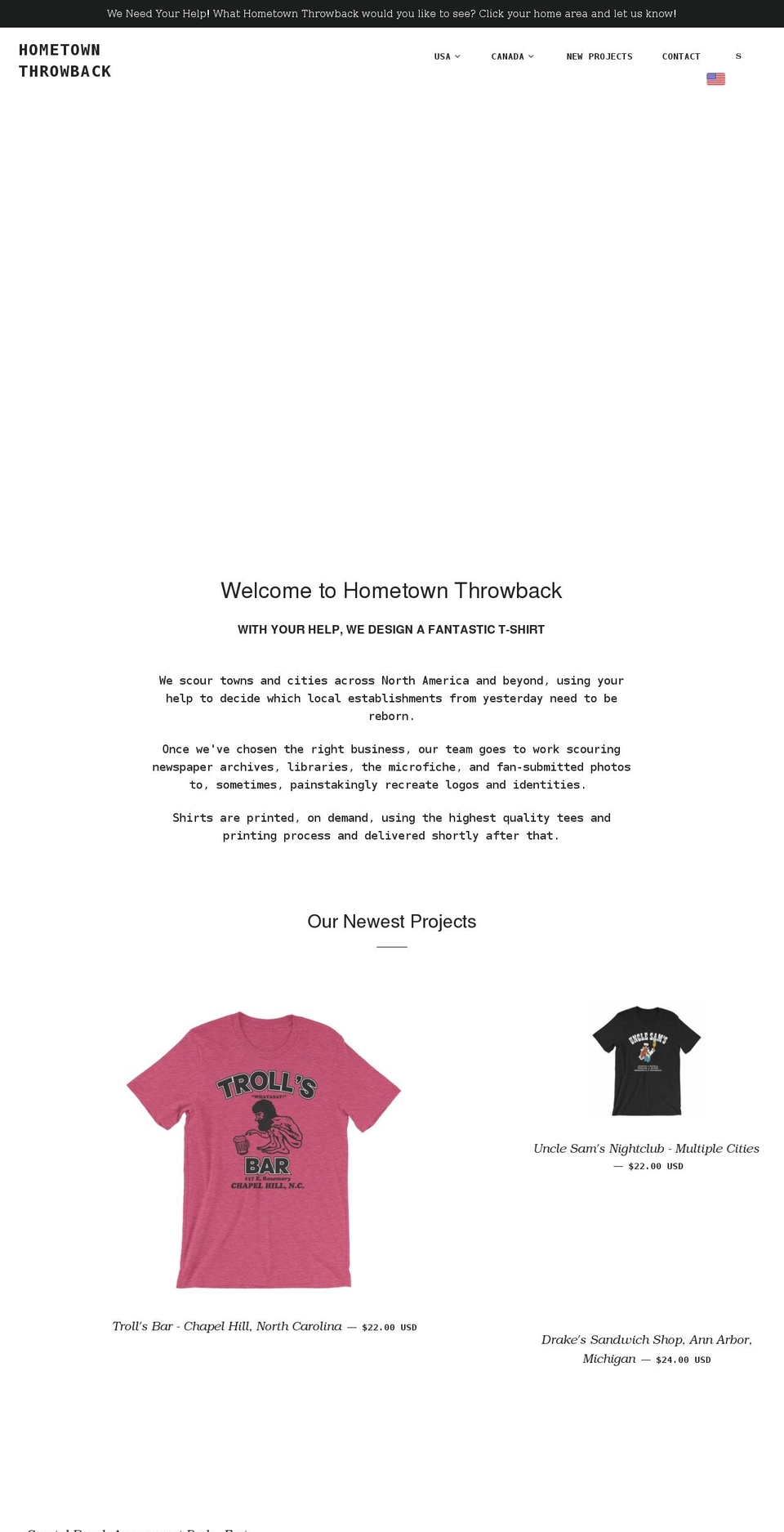 hometownthrowback.com shopify website screenshot