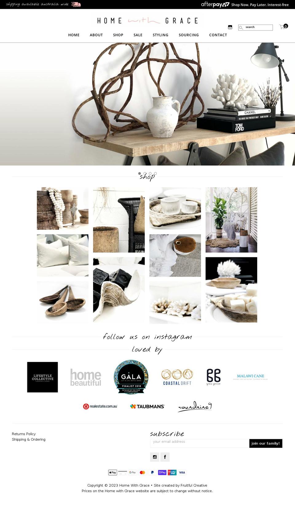 homewithgrace.com.au shopify website screenshot