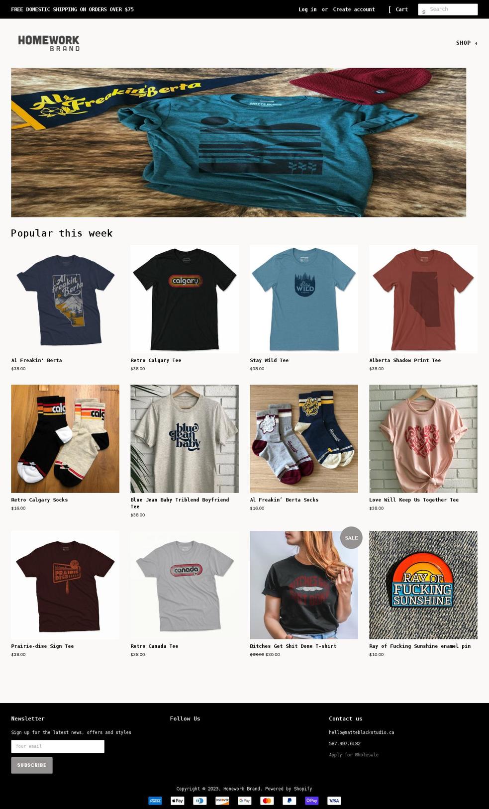 homeworkbrand.ca shopify website screenshot