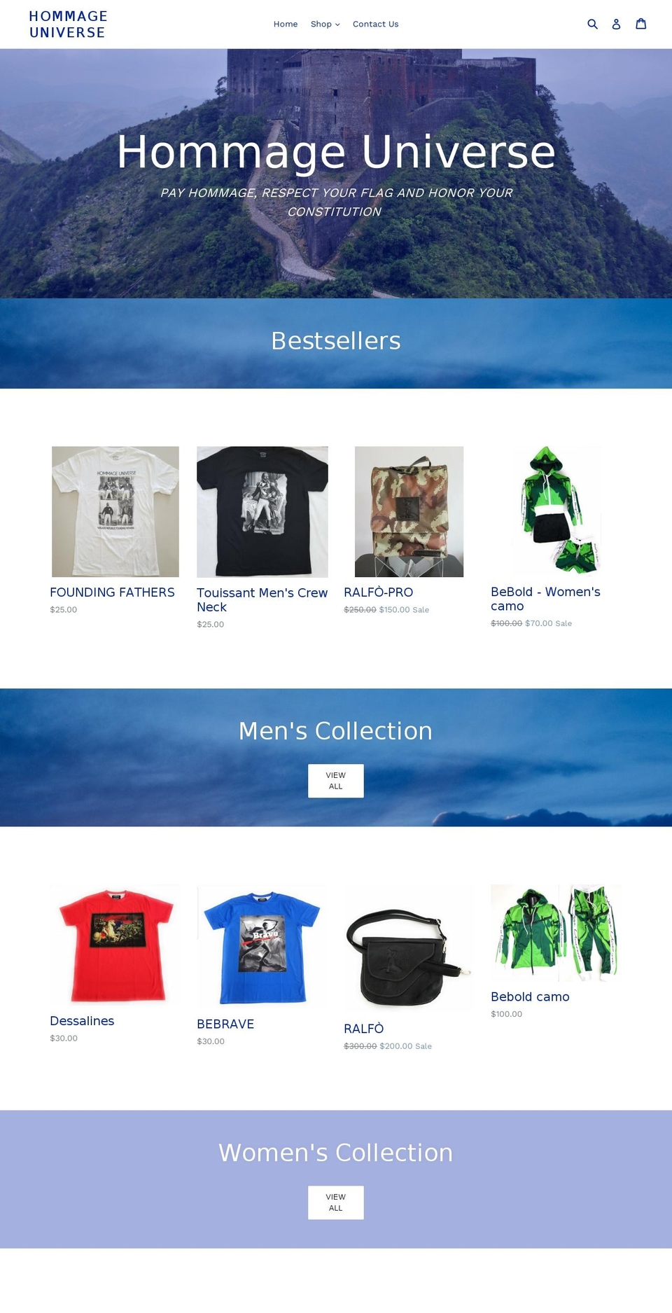 hommageuniverse.com — Shopify storefront screenshot