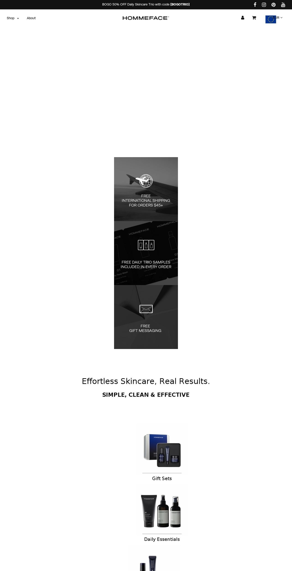 hommeface.com shopify website screenshot