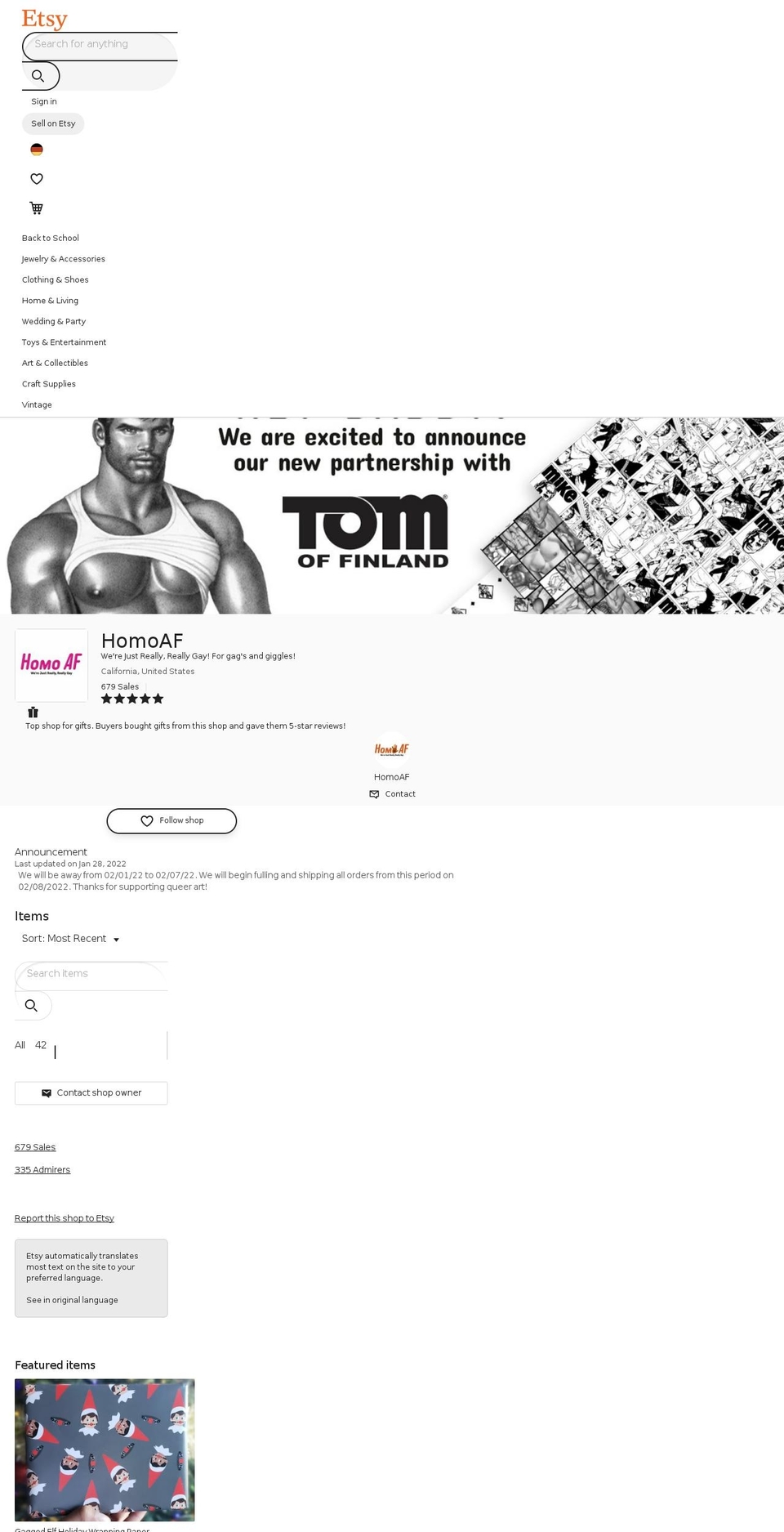 homoaf.com shopify website screenshot