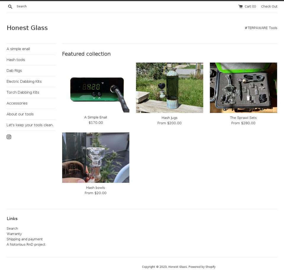 honestglass.ca shopify website screenshot