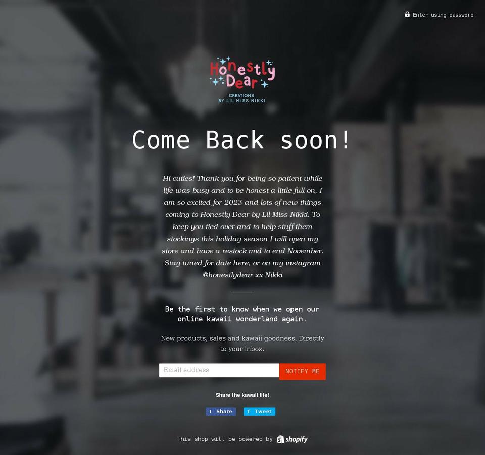 honestlydear.com shopify website screenshot