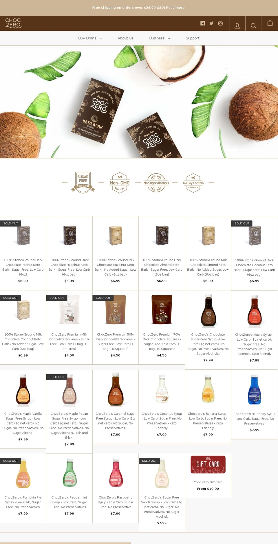 ChocZero Shopify theme site example honestsauce.com