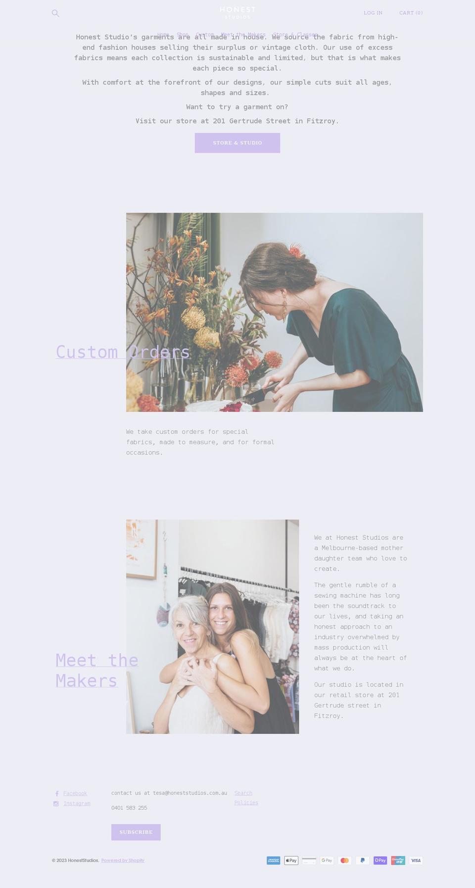 honeststudios.com.au shopify website screenshot