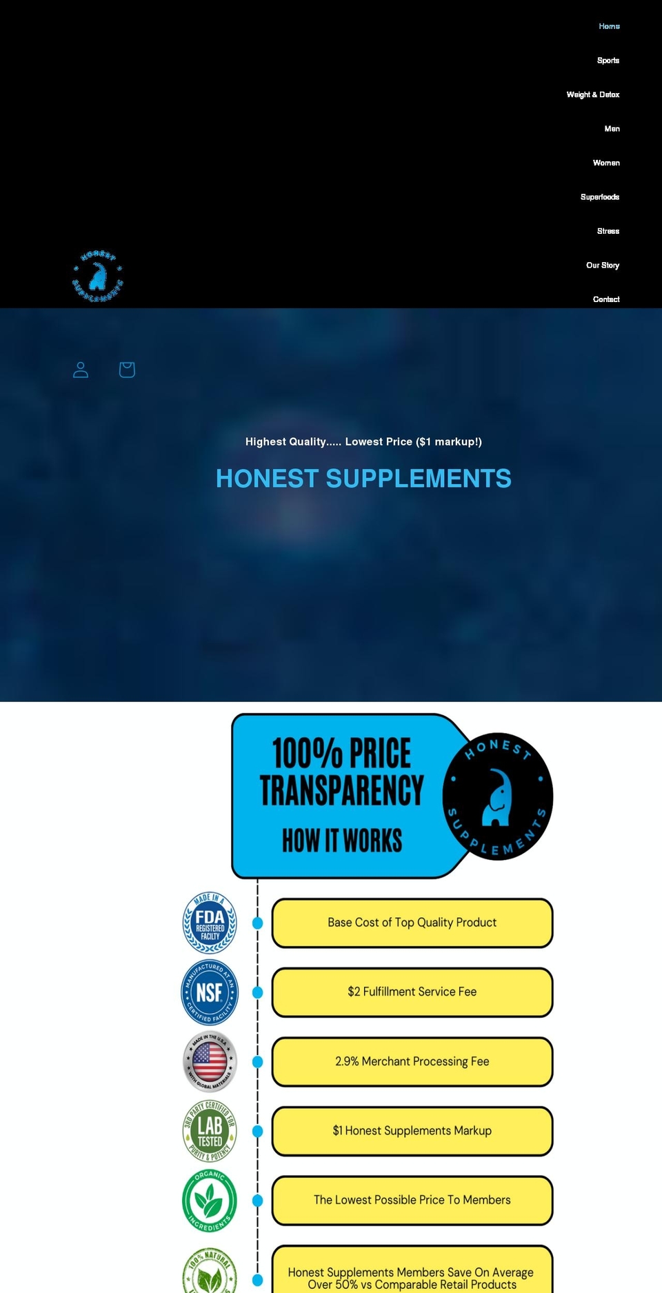 Rocktomic Theme Shopify theme site example honestsupplements.com