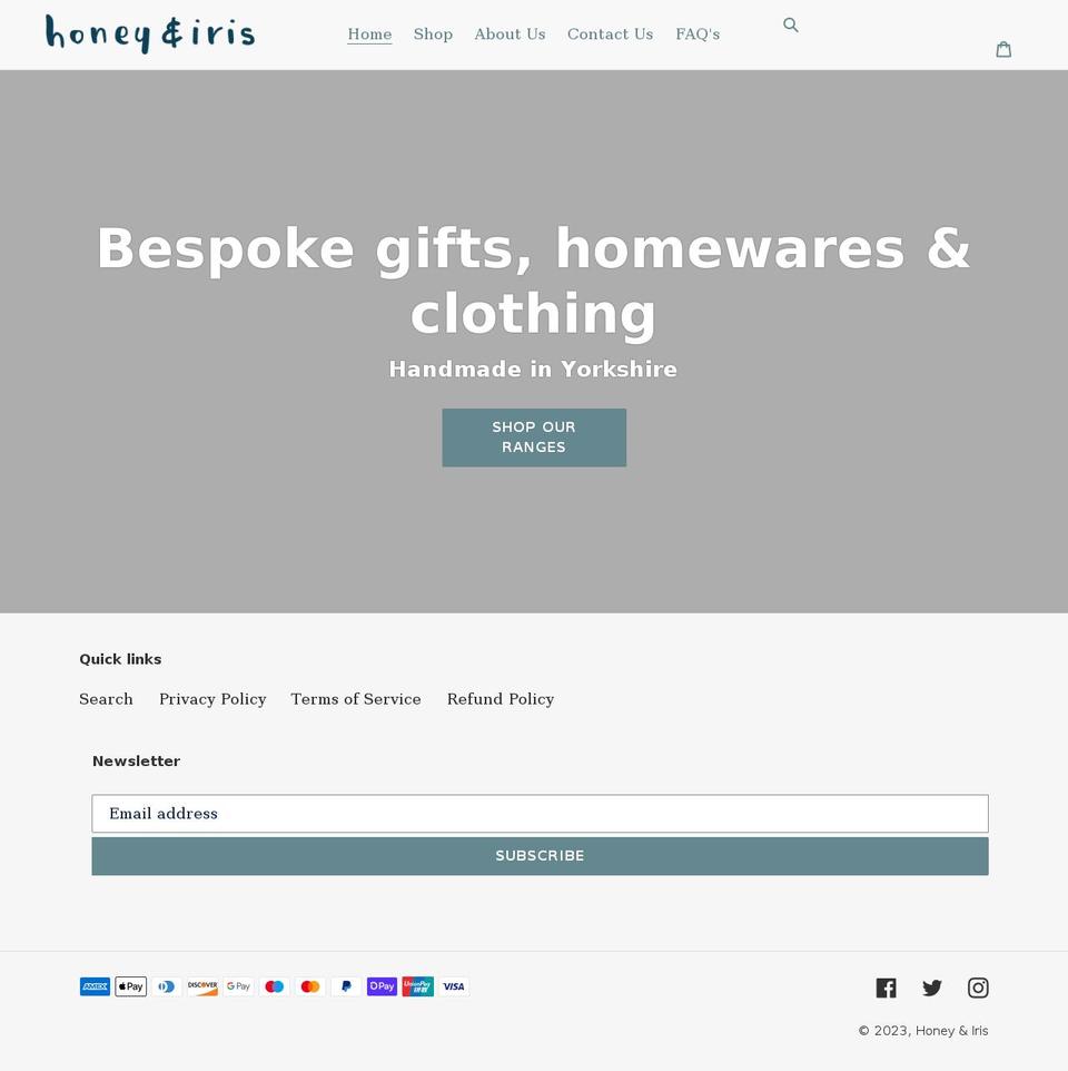 honeyandiris.com shopify website screenshot