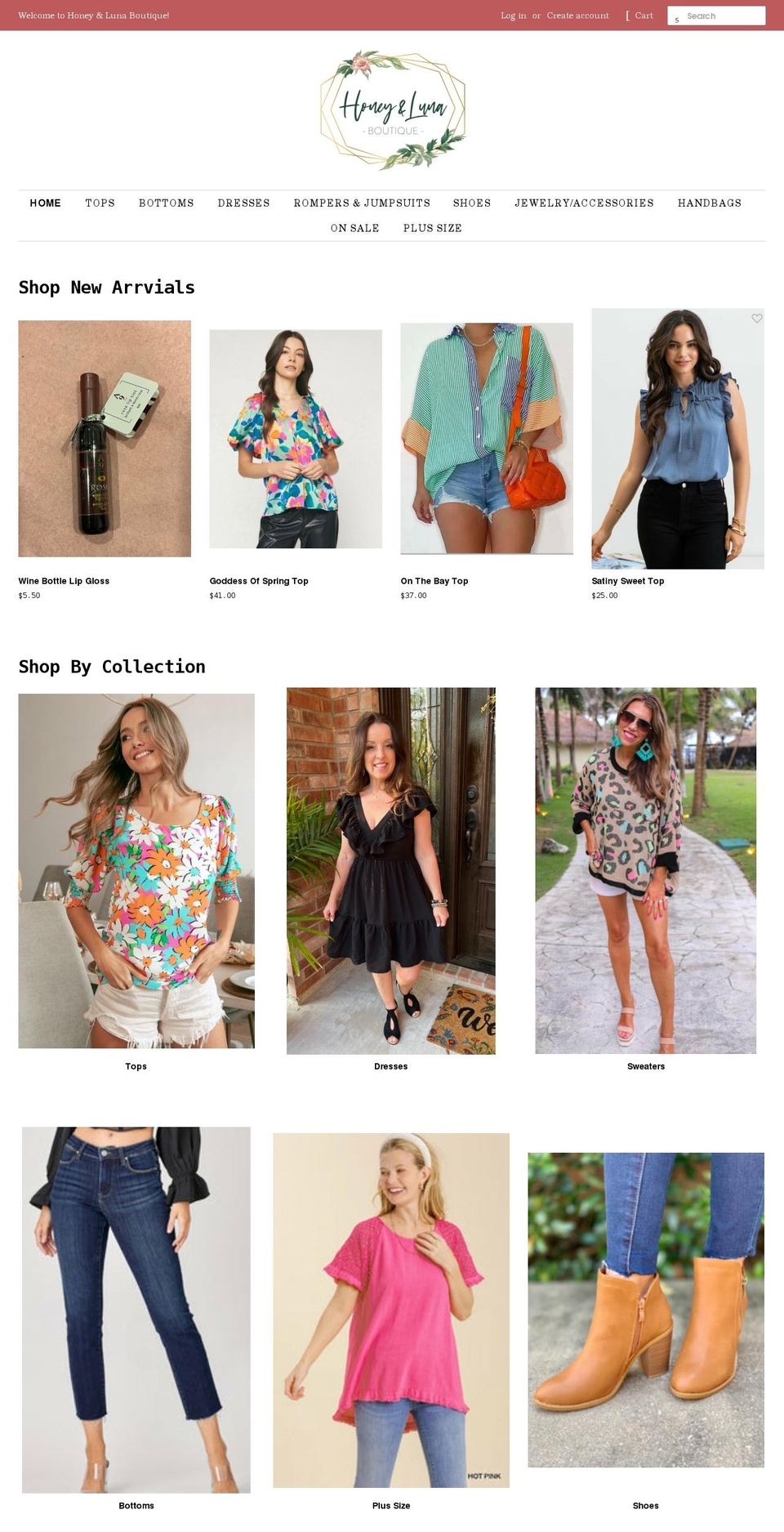 honeyandlunaboutique.com shopify website screenshot