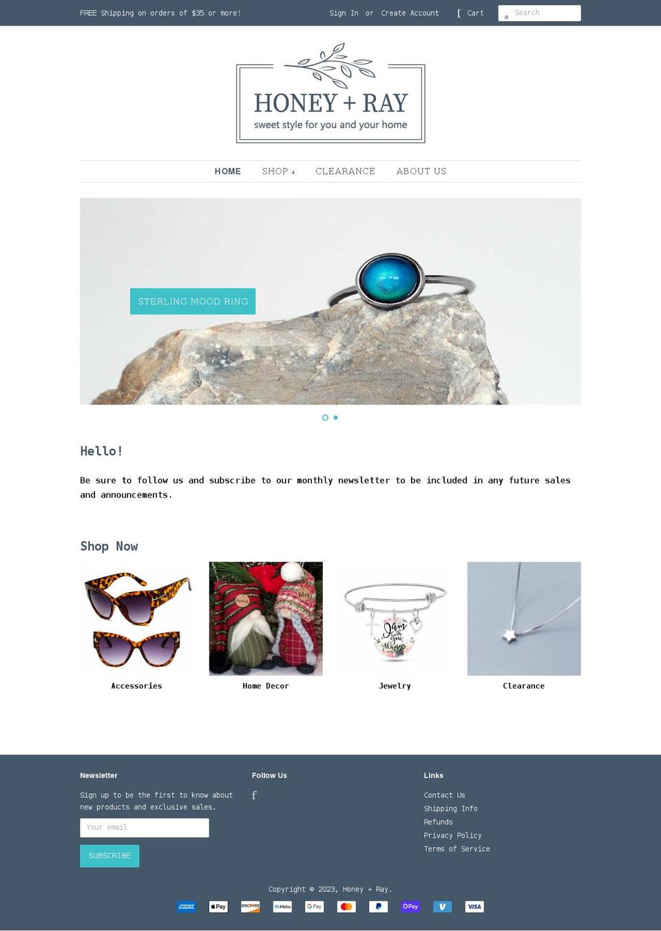 honeyandray.com shopify website screenshot