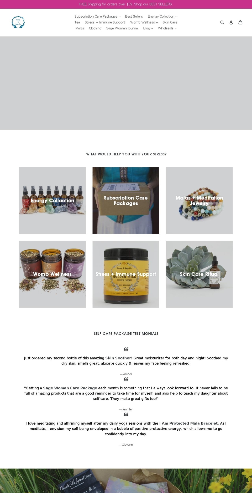 honeyandsageco.com shopify website screenshot