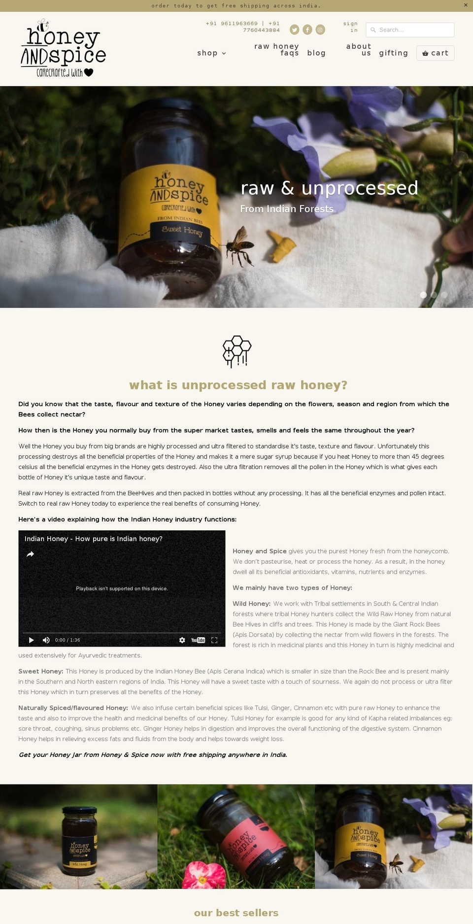 honeyandspice.in shopify website screenshot