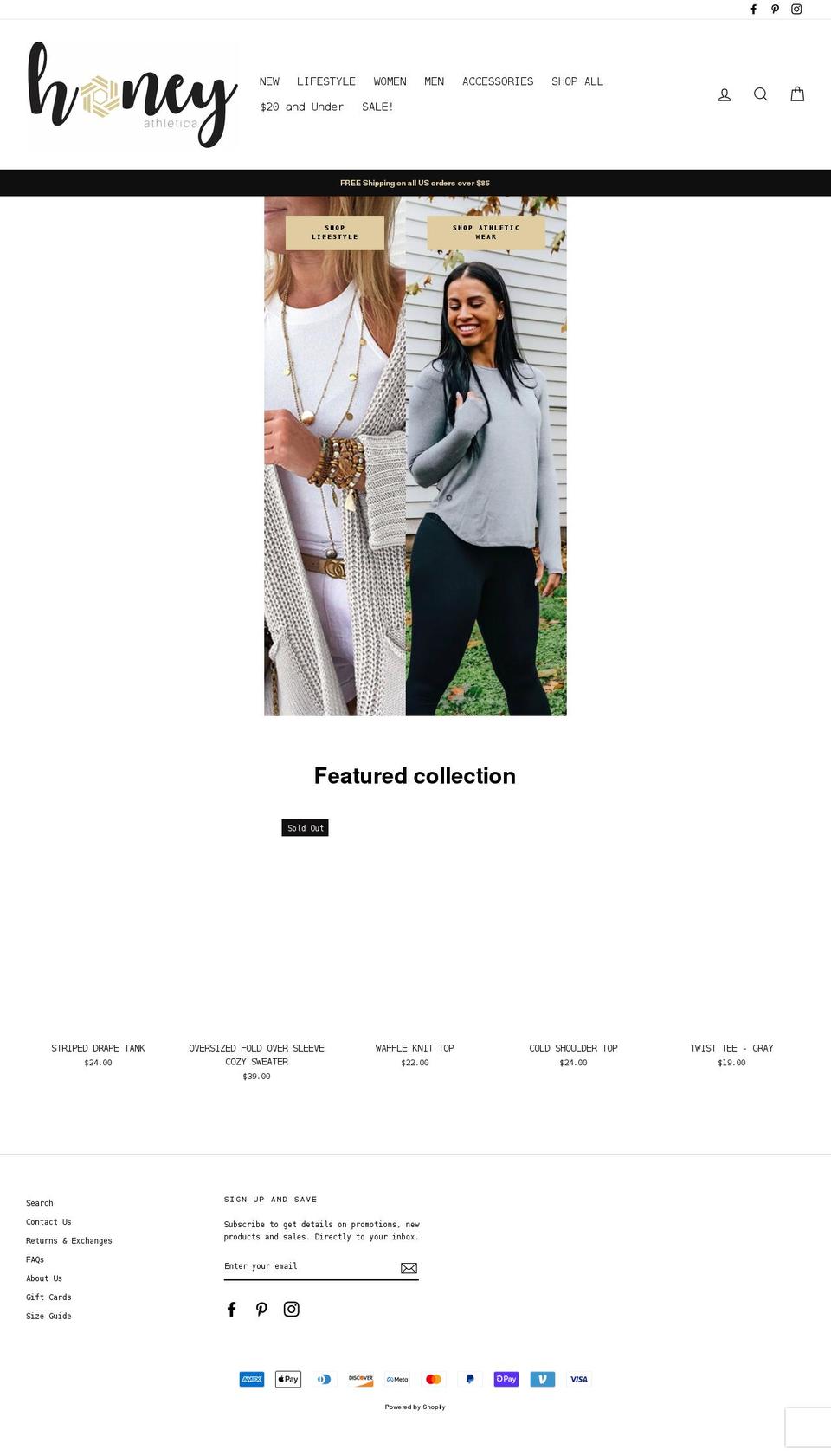 honeyathletica.com — Shopify storefront screenshot