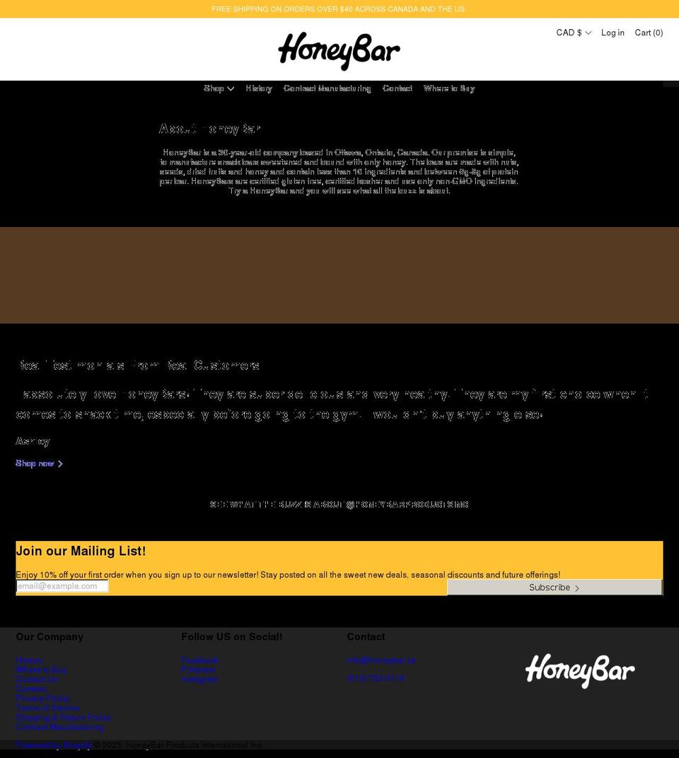 honeybar.ca shopify website screenshot
