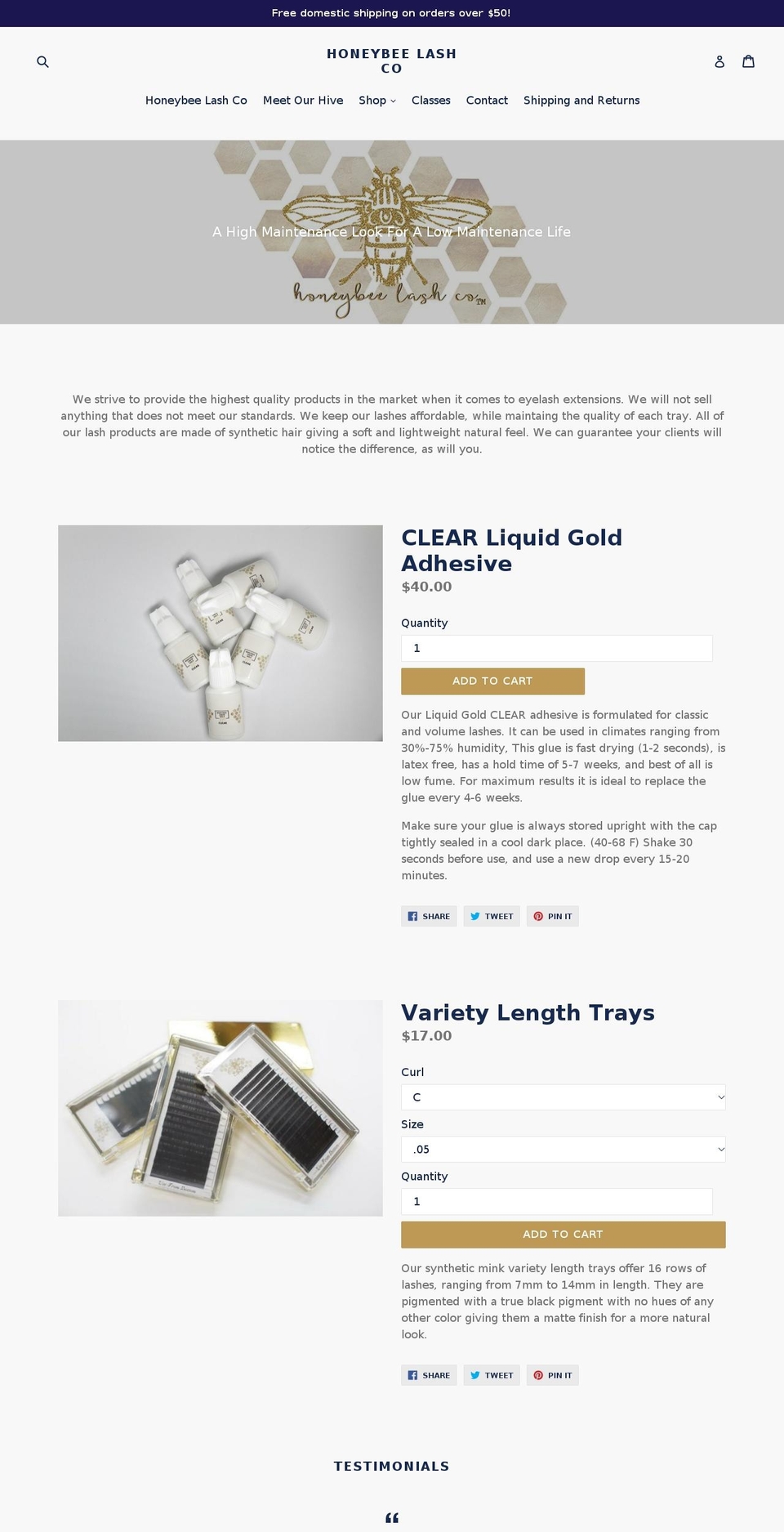 honeybeelashes.com shopify website screenshot