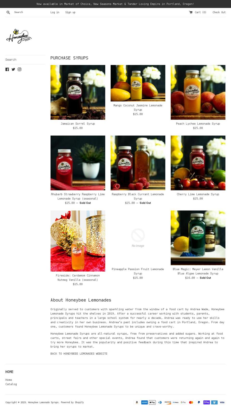 honeybeelemonadesyrups.com shopify website screenshot