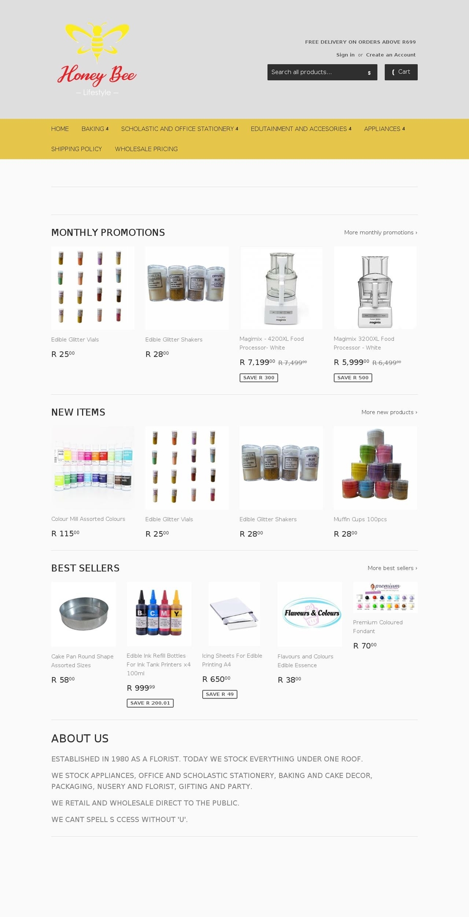 honeybeeonline.co.za shopify website screenshot