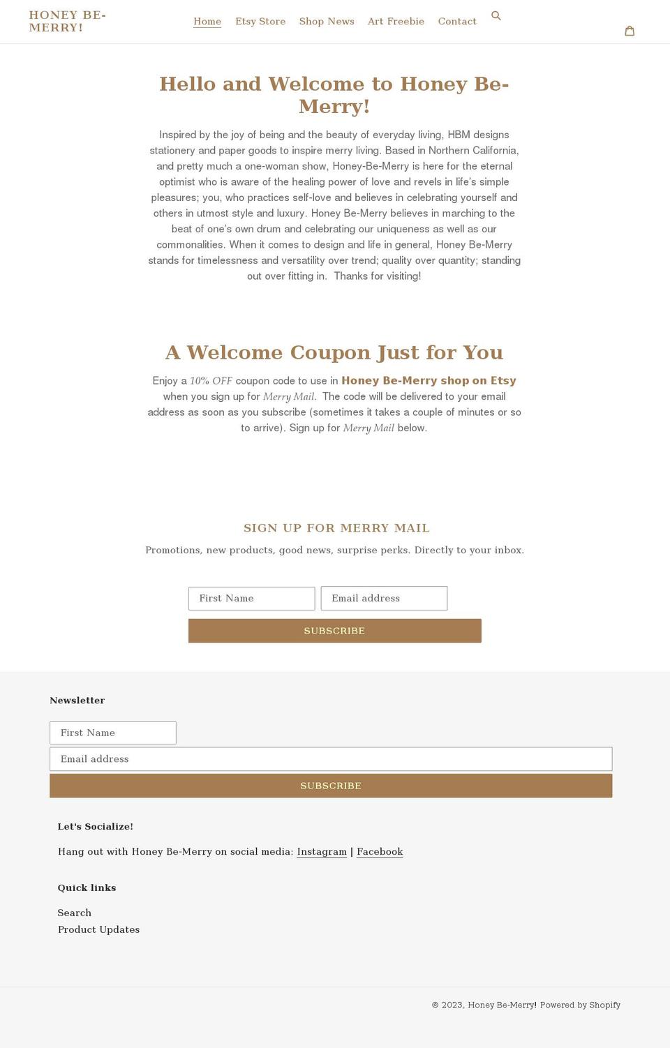 honeybemerry.com shopify website screenshot